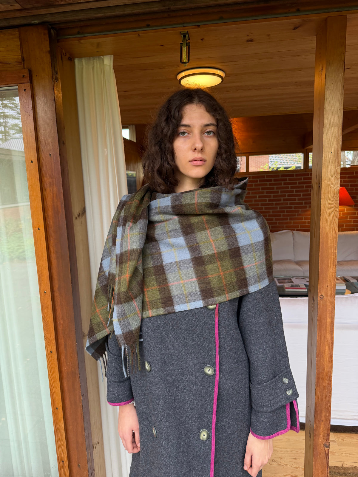 Lambswool Scarf, Blue Tartan