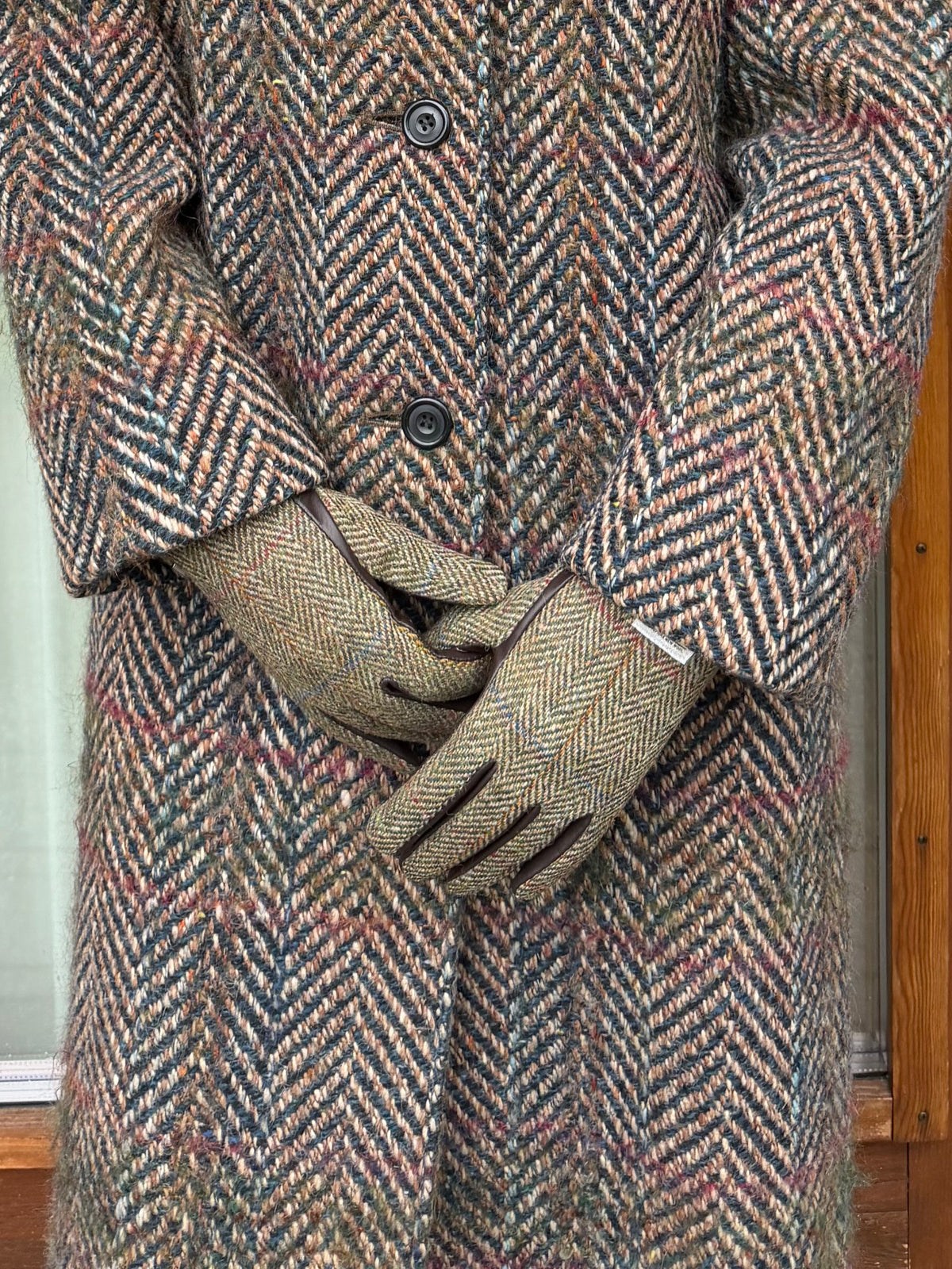 Wool Gloves, Olive Herringbone