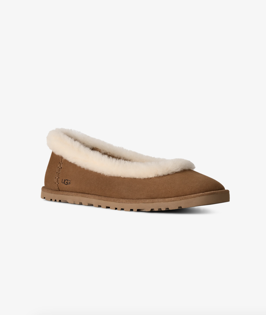 UGG Zora Ballet Flat women Chestnut suede with shearling trim
