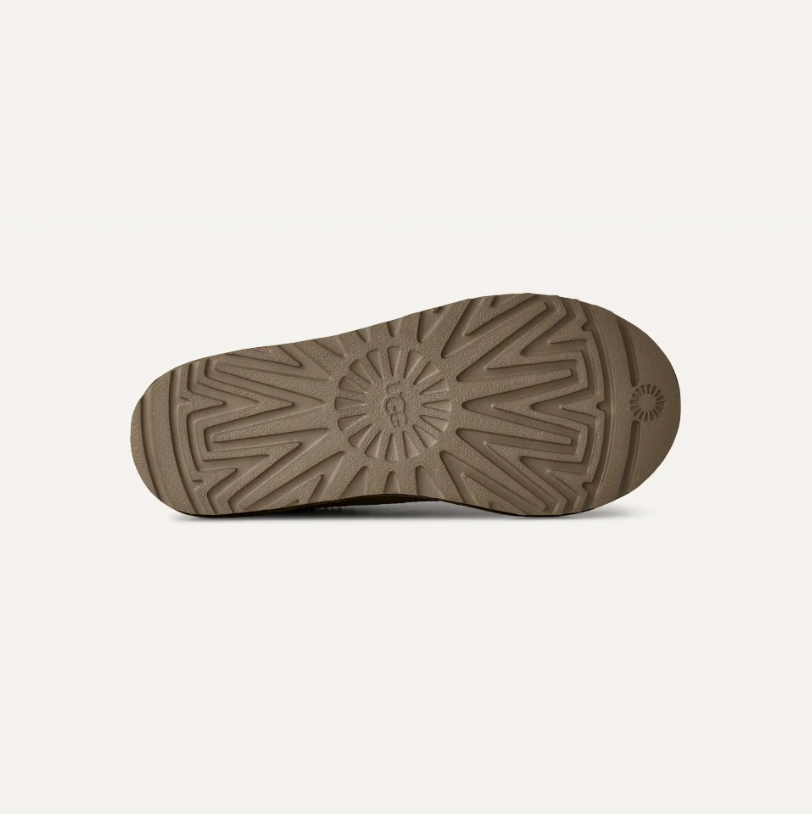 UGG Tasman II women Dense Smoke dark brown suede slip-on with pink braid