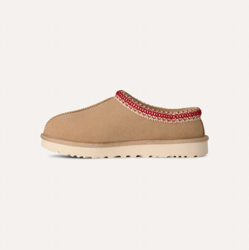 UGG Tasman II women Sand/Chestnut suede slip-on with embroidered braid