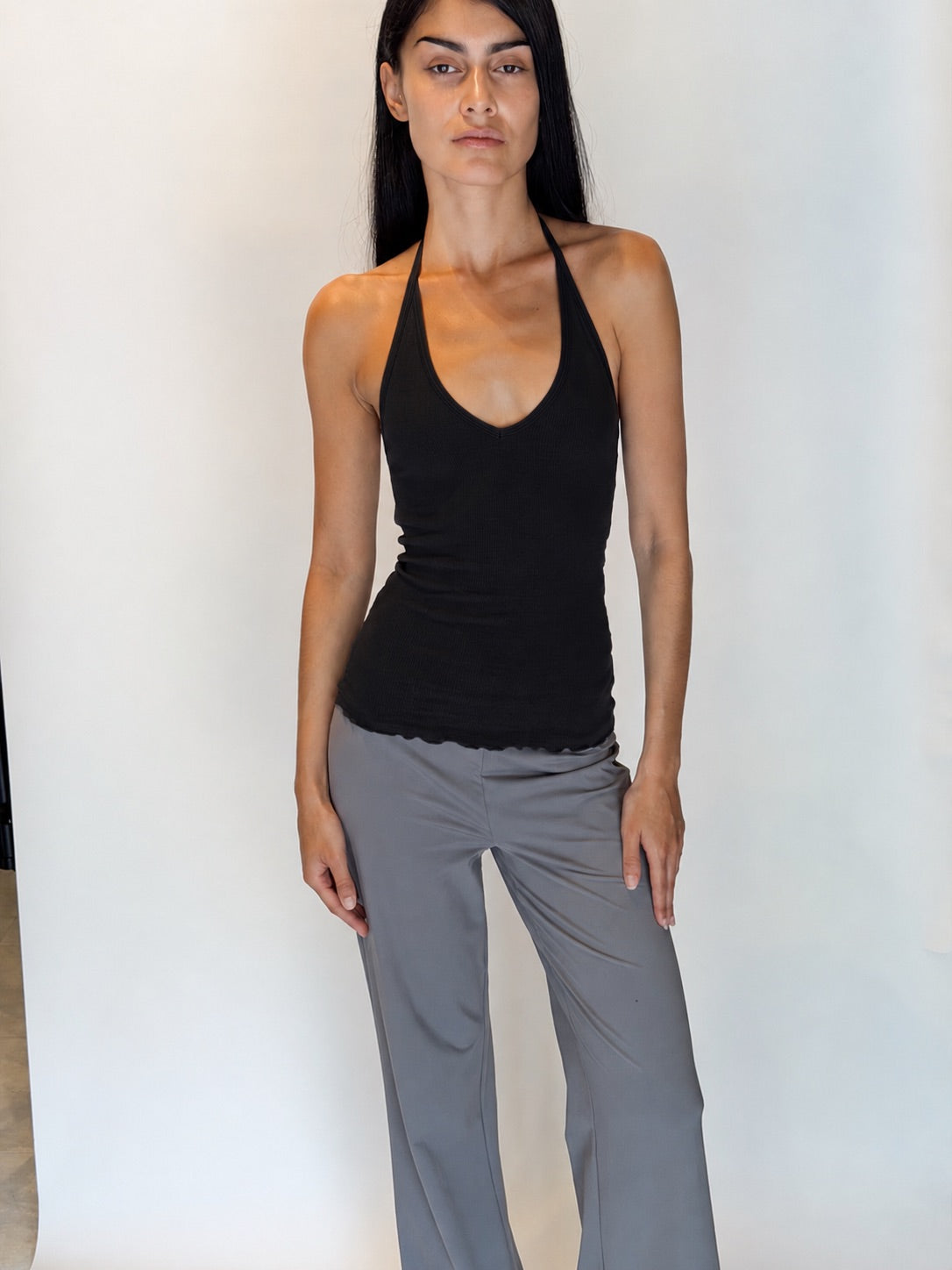 Wilma Ribbed Halterneck Top Black by Wilén Store