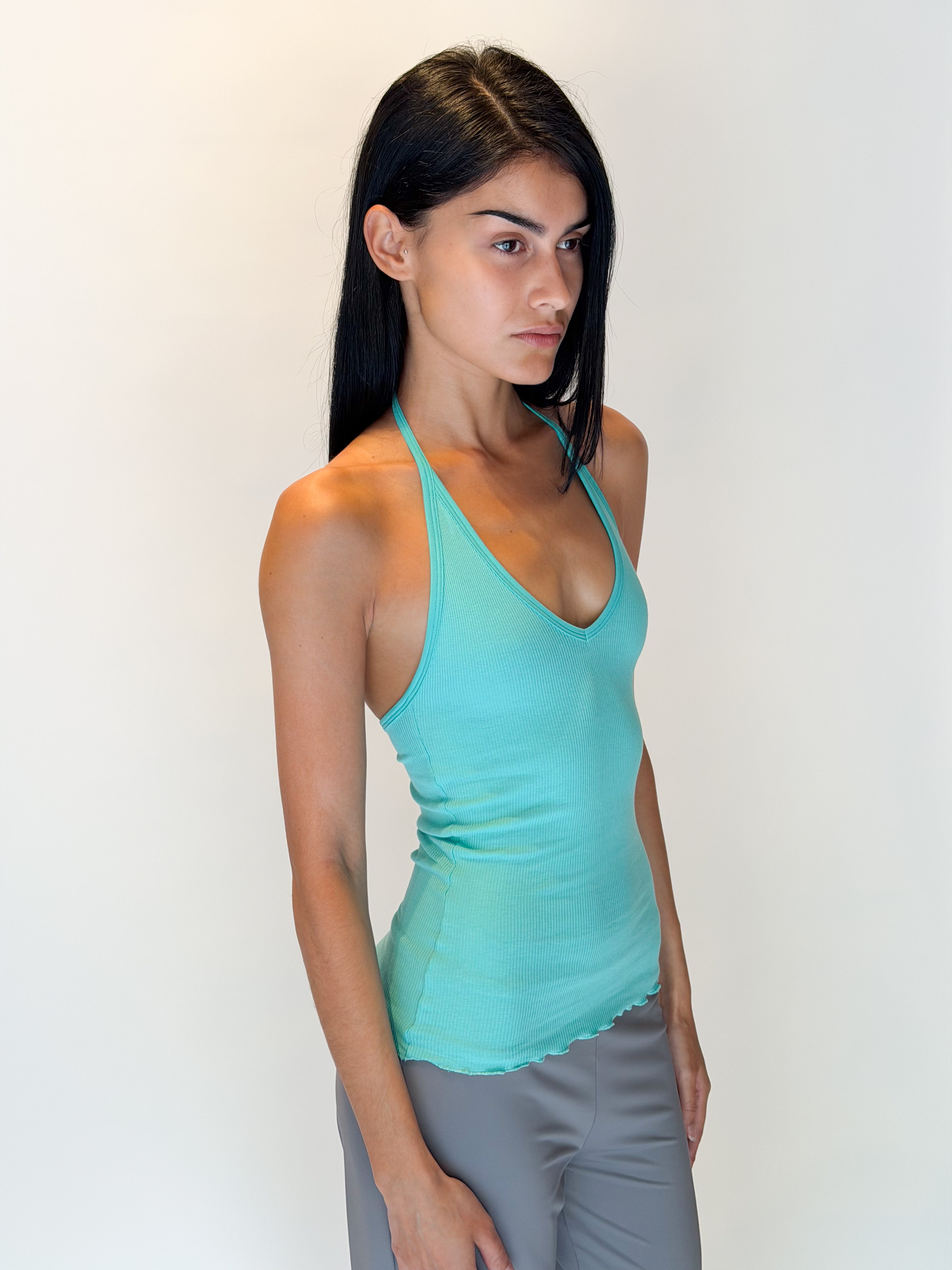 Wilma Ribbed Halterneck Top Turquoise by Wilén Store