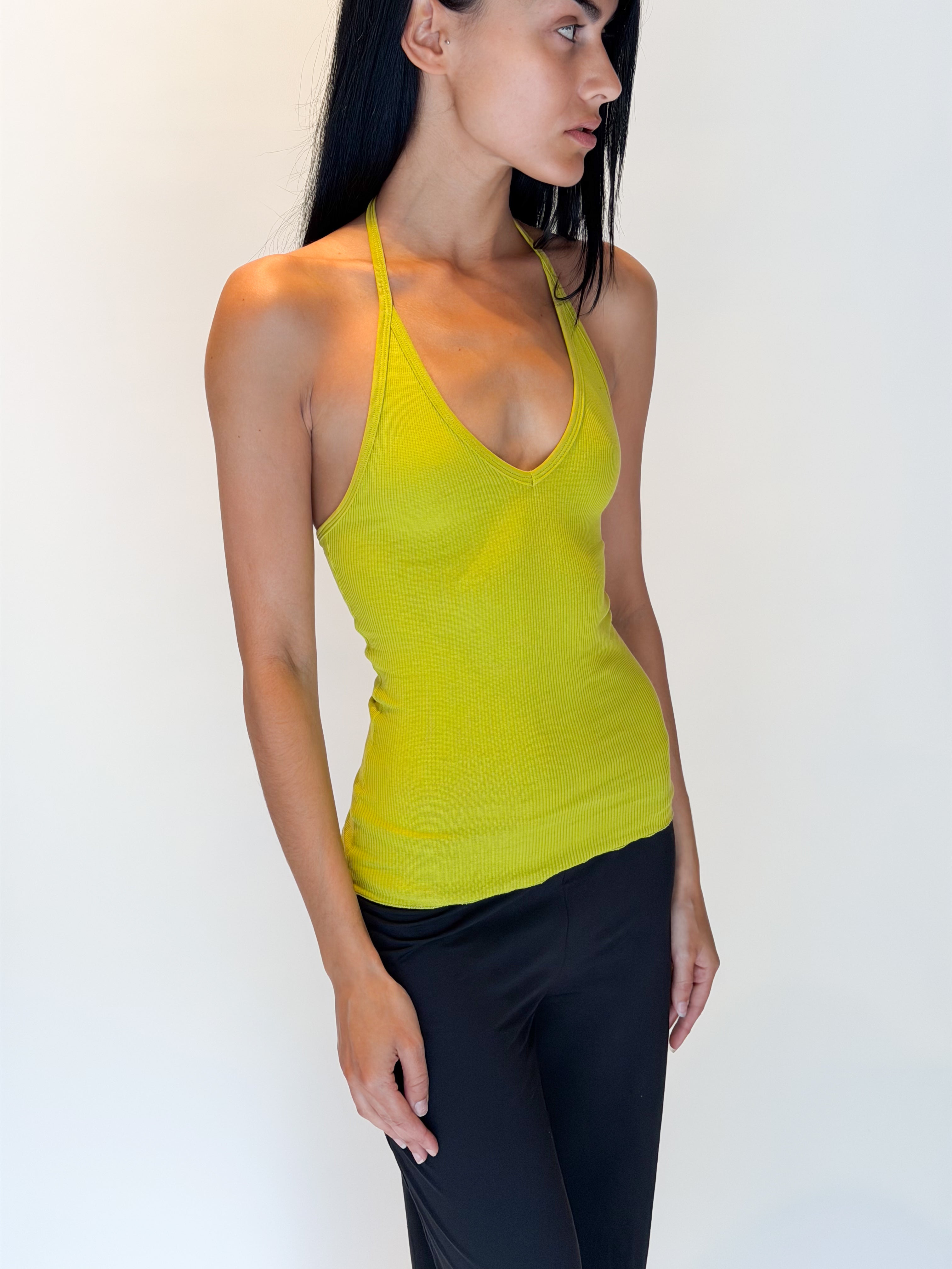 Wilma Ribbed Halterneck Top Green by Wilén Store
