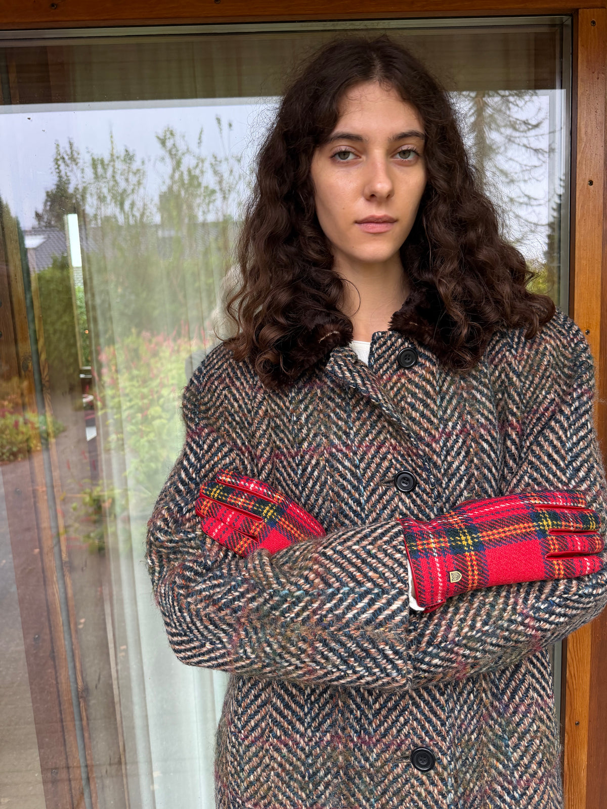 Wool Gloves, Red Tartan