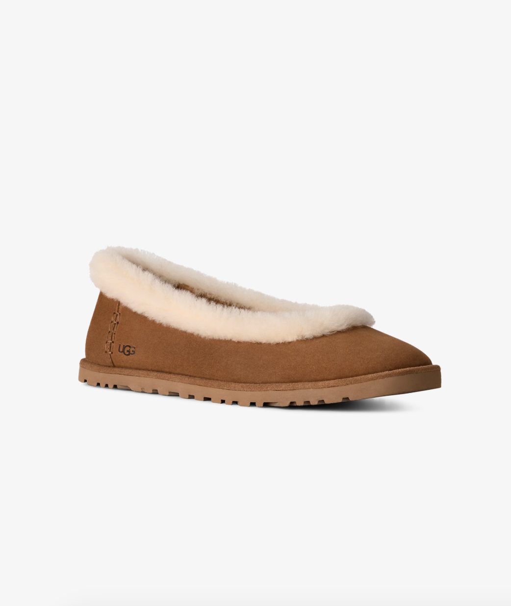 UGG Zora Ballet Flat women Chestnut suede with shearling trim