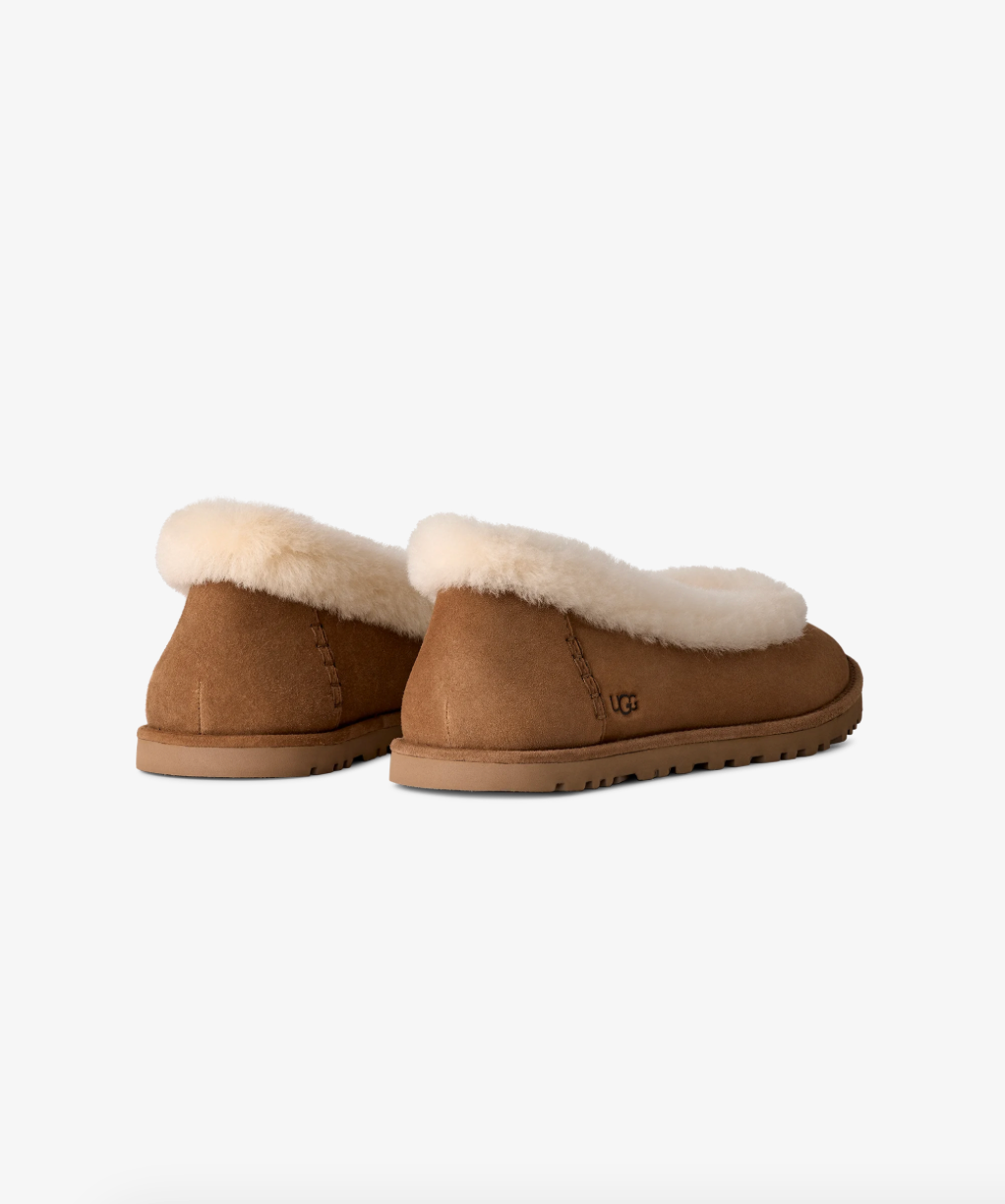 UGG Zora Ballet Flat women Chestnut suede with shearling trim