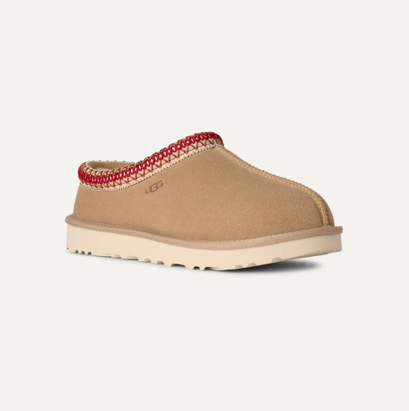 UGG Tasman II women Sand/Chestnut suede slip-on with embroidered braid
